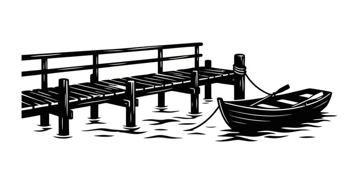 Wooden Pier and Rowboat Vector Illustration