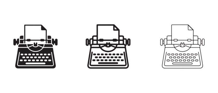 vintage typewriter icons in different line styles for writing and printing needs  isolated on transparent background
