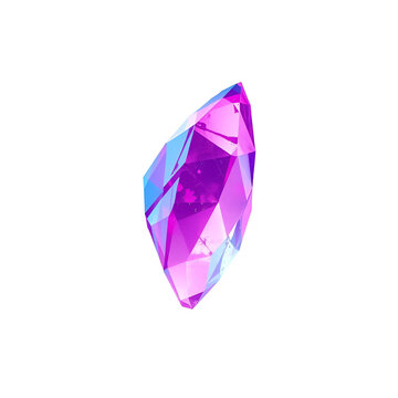 Single glowing purple crystal gemstone isolated on a white background