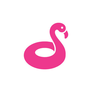Pink flamingo pool float icon, simple stylized silhouette on a white background