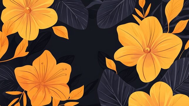 Orange flowers dark background pattern