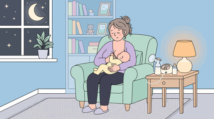 Plakat Woman sitting in armchair with cat.