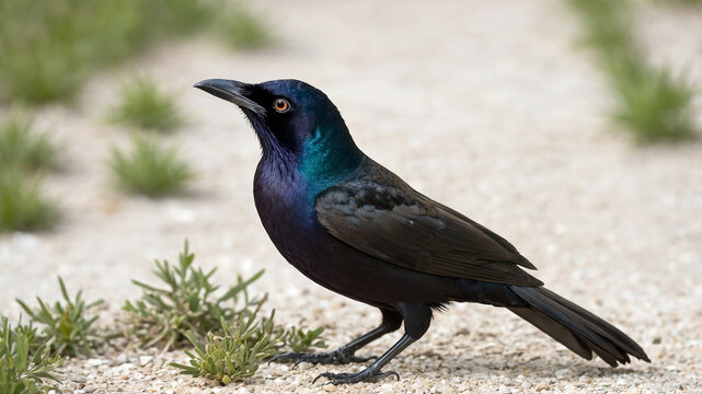 grackle bird on the ground