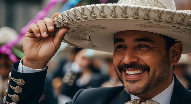 Man wearing traditional charro outfit and sombrero
