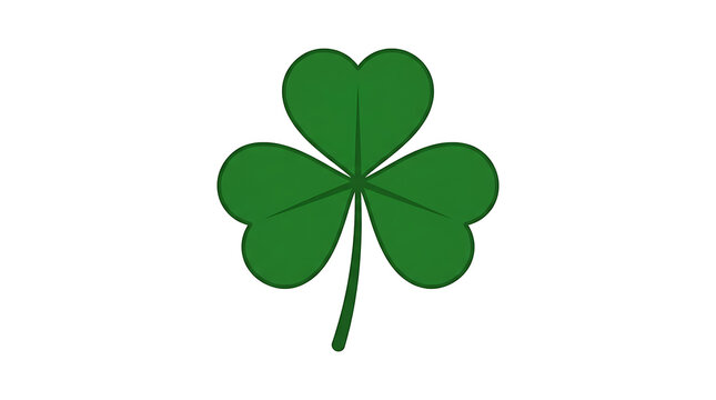A vibrant green four-leaf clover with heart-shaped leaflets on a white background