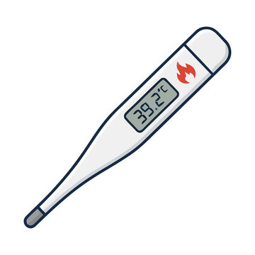 Digital thermometer showing high body temperature fever vector illustration