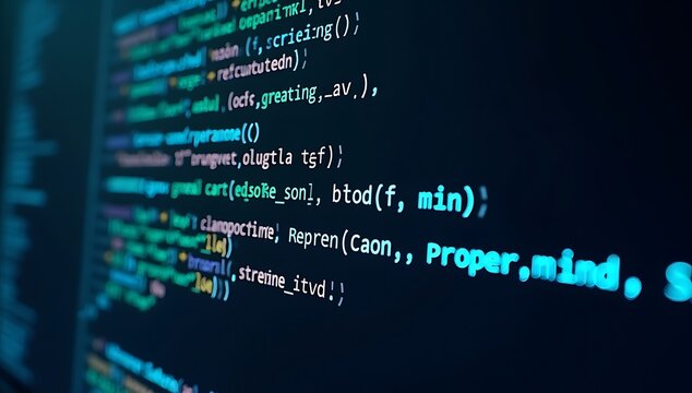 Computer screen displaying lines of code in various colors.