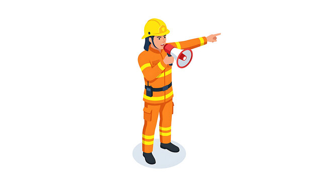 Firefighter pointing and wearing safety gear outdoors