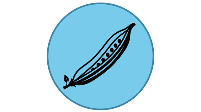 Pea pod illustration shows an open shell with visible seeds inside a circular blue frame design.