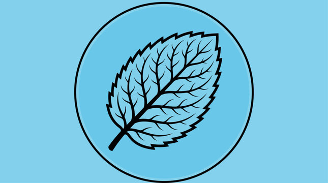 Mint leaf emblem is enclosed within a circular border on a solid blue field.