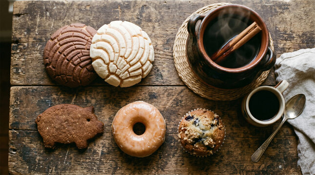Mexican sweet bread with warm cafe de olla