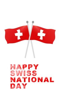 Two swiss flags crossed with red and white colors, representing swiss national day celebration, suitable for national day designs or promotions.