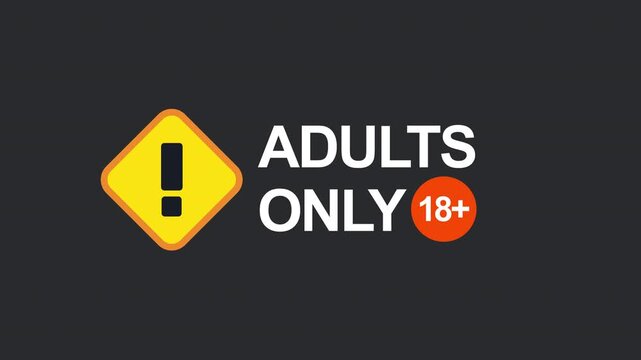 Animated Adults Only 18+ Warning Sign. Looping Exclamation Mark Motion Graphic on Alpha Channel.