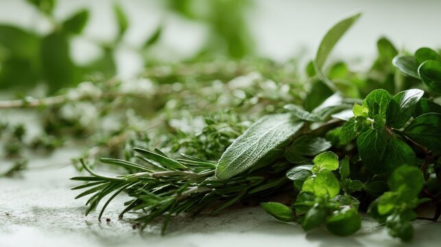 Macro detail of aromatic sage and rosemary.