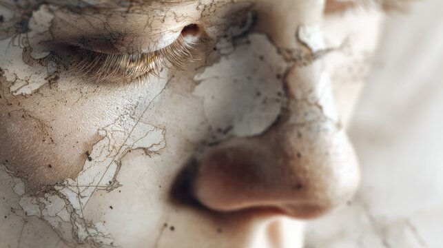 Macro portrait with vintage map skin overlay.