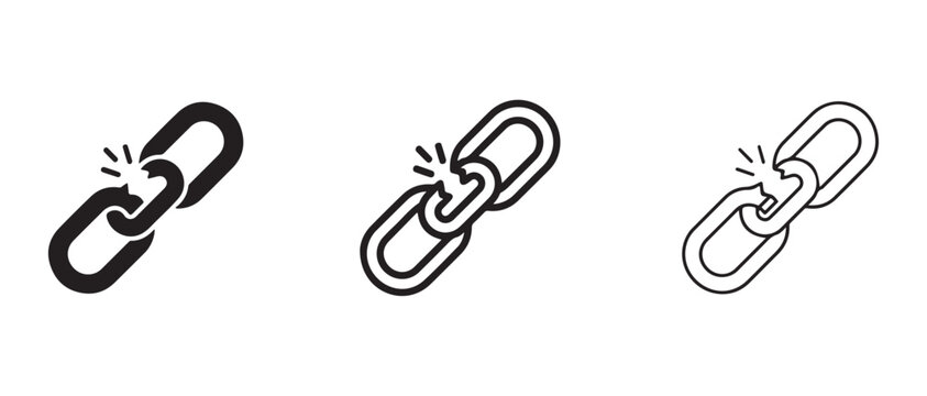Broken chain link icons in different line styles on white background