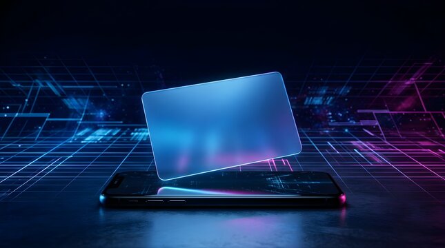 Floating holographic digital card interface projected from smartphone screen