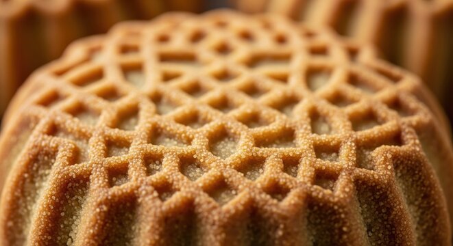 Macro close-up of a decorative traditional mooncake with geometric pattern