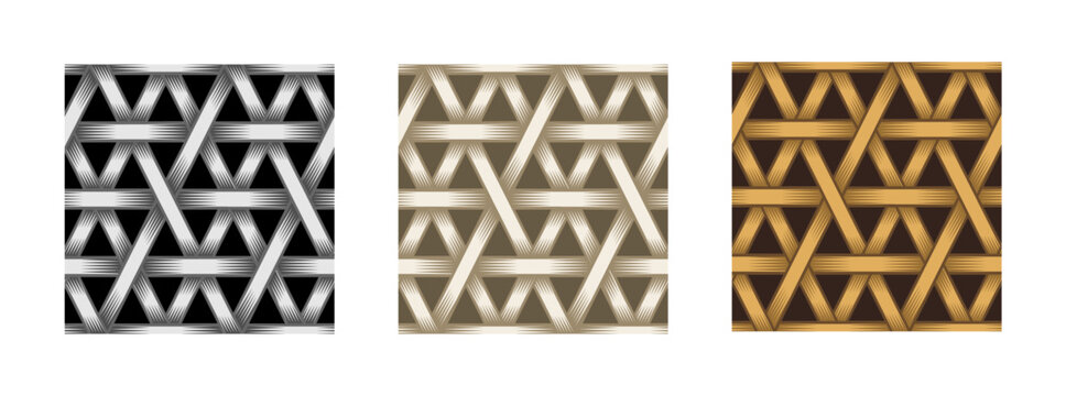 Triangle Bamboo Rattan Wicker Weave Woven Seamless Pattern Vector Illustration Set
