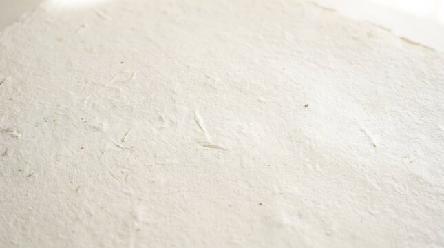 Close up view of textured handmade paper background with soft natural light