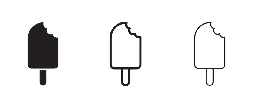 ice cream icons with bite taken out  solid black outline and line art on white background