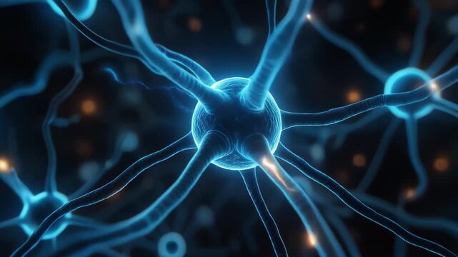 Brain Neurons Transmitting Electrical Signals Through Glowing Synapses