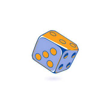 Single isolated gaming dice with blue and orange colors on white background