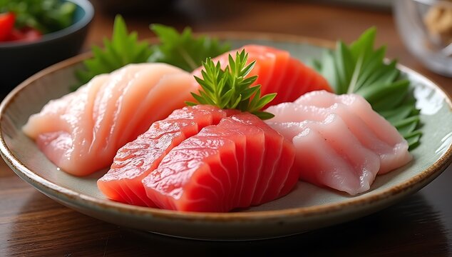 Delicious Assortment of Fresh Sashimi on a Plate.