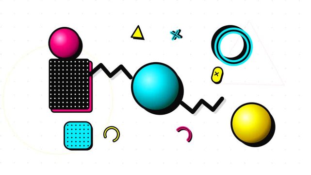 Vibrant 3D Memphis Style Abstract Geometric Shapes Animation