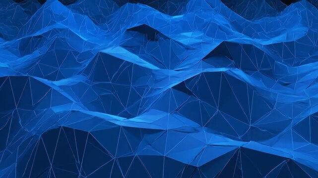 Abstract geometric blue landscape with angular facets and wireframe overlay