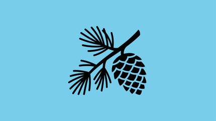 Pinecone graphic features a bold black silhouette set against a vibrant light blue background. © Art