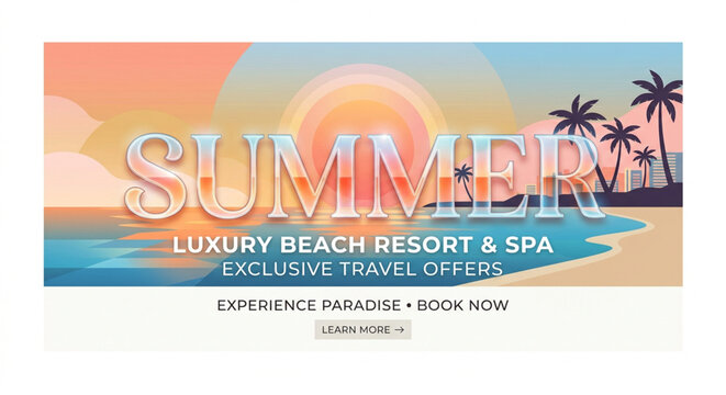 Summer luxury beach resort banner, tropical spa advertisement, travel promotion, paradise getaway