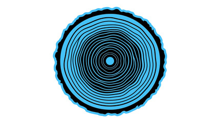 Wood grain illustration showcases a stylized cross-section of a tree trunk with bold blue and black concentric rings defining the growth history. © Art
