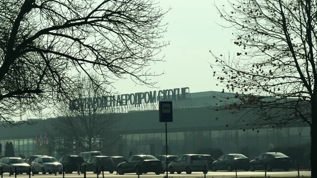 Skopje International Airport Car Park on an Overcast Day