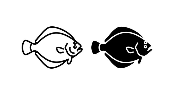 Flounder Fish Icons: Black and White Seafood Vector Graphics