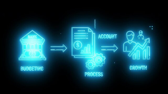 Digital Budgeting and Account Management Process with Financial Workflow Neon Icon