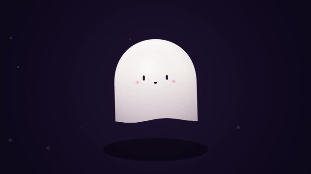 Cute white ghost character floating and glowing against a dark sky