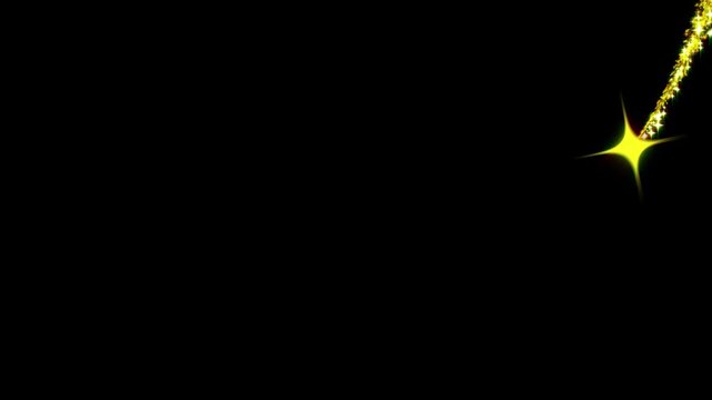 4k glowing gold glitter shooting star path with dynamic particle stream on black background for motion design