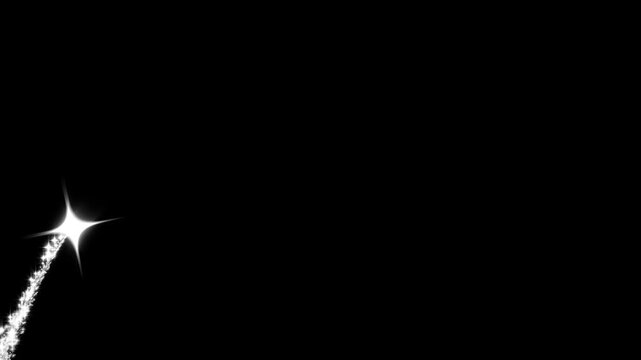 4k glowing white glitter shooting star trail with particle sweep on black background for dynamic motion effects
