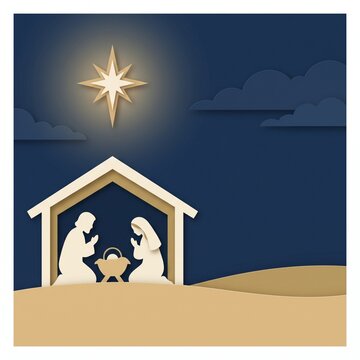 Minimal Christmas Nativity Under Glowing Star at Night