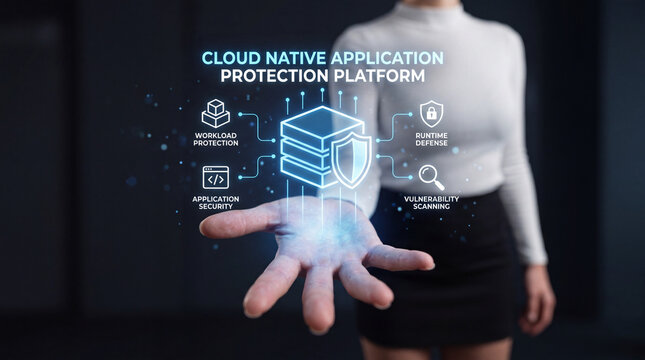 Businesswoman Holding Cloud Native Application Hologram
