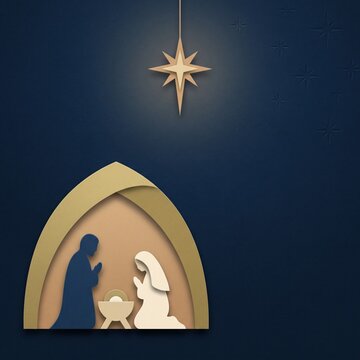 Golden Arched Christmas Nativity Beneath a Hanging Star