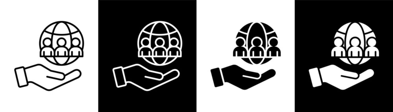 Social Impact white and black icon set design