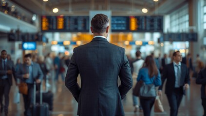 Fototapeta premium Generative AI captures a busy airport terminal scene with travelers