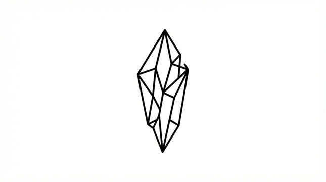 Minimalist geometric crystal shard icon featuring clean black lines on a stark white background for modern graphic design with shard rendered simple