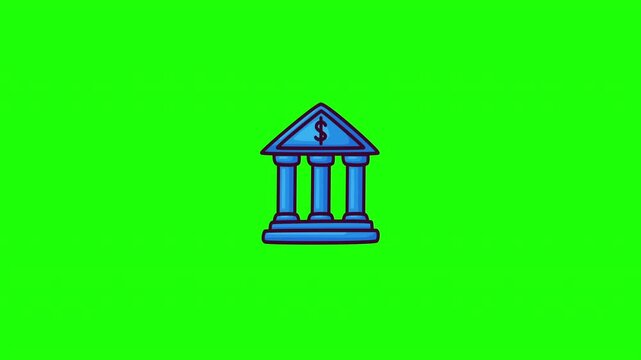 Animated bank building doodle icon, hand-drawn flat vector line art with wiggle effect, looping motion graphic for finance, banking and business design