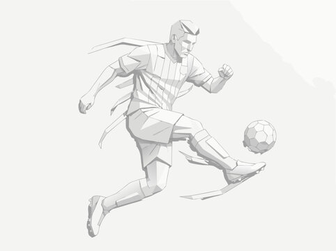 Paper cut style white silhouette of player kicking ball futsal background vector