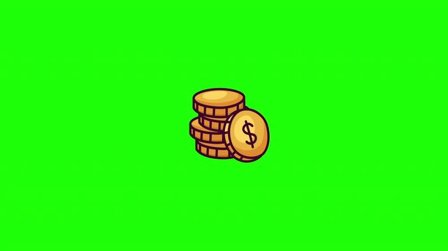 Animated gold coin stack doodle icon, hand-drawn flat vector line art with wiggle effect, looping motion graphic for finance, wealth and savings design.