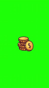 Animated gold coin stack doodle icon, hand-drawn flat vector line art with wiggle effect, looping motion graphic for finance, wealth and savings design.