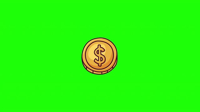 Animated gold dollar coin doodle icon, hand-drawn flat vector line art with wiggle effect, looping motion graphic for finance, money and currency design